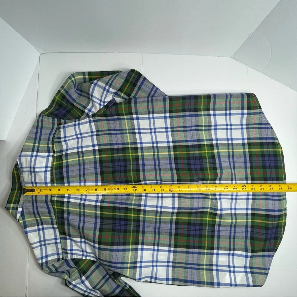 RALPH LAUREN Youth Boy's Blue Green Plaid Long Sleeve Button Down Shirt Size XL